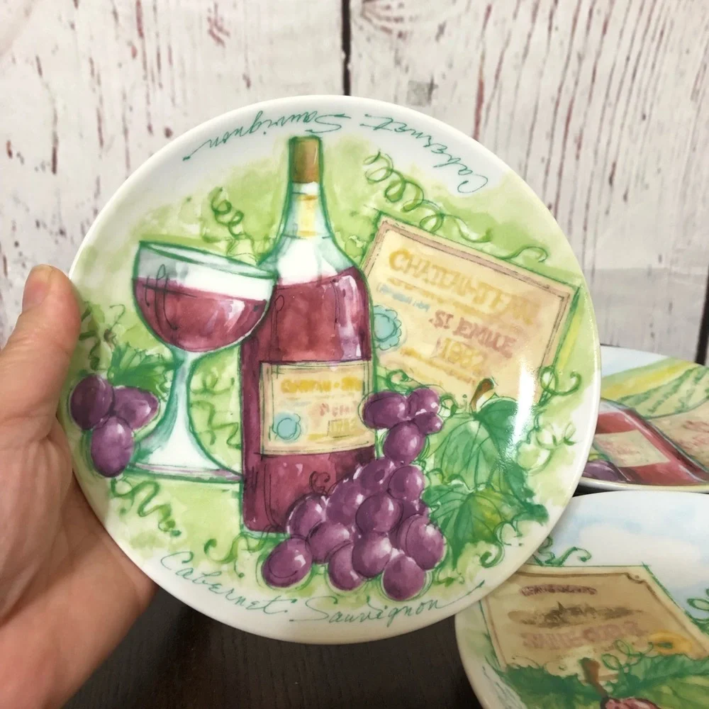 Boston Warehouse Wine Label Plates Set of four 6.5” Vintage 2003 collectible